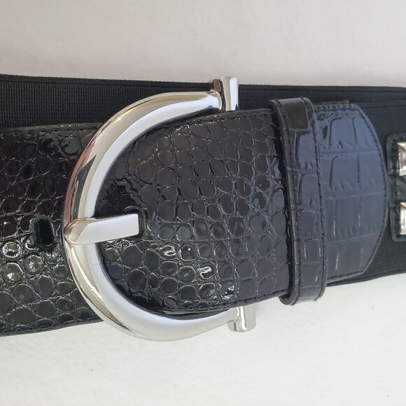 White House Black Market Women's Belt Silver Stud Elastic Size Small - Picture 4 of 8